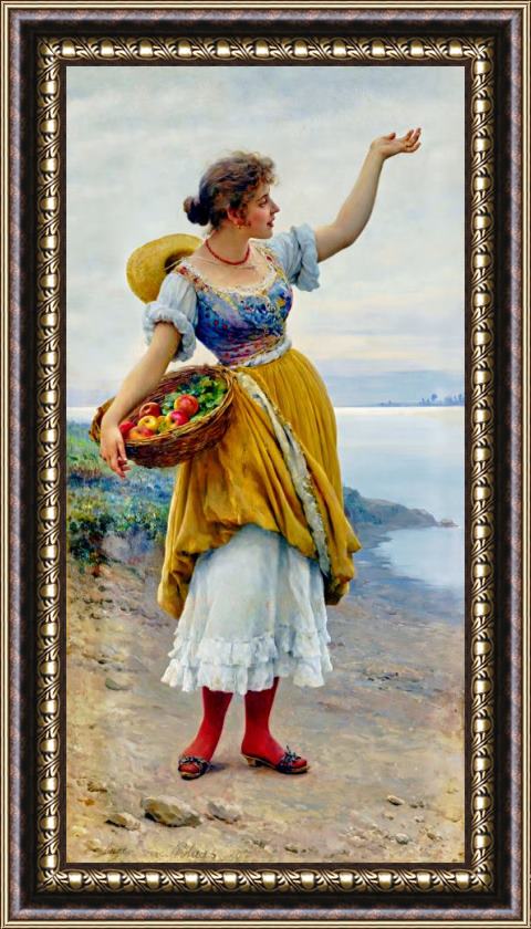 Eugen von Blaas Woman with a Basket of Fruit, 1897 Framed Painting