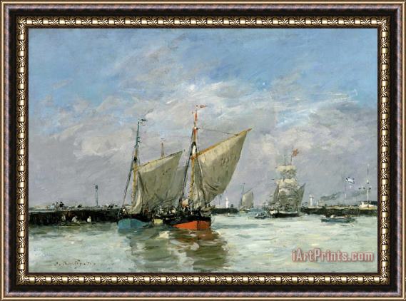 Eugene Boudin Trouville, The Jetties, High Tide Framed Painting