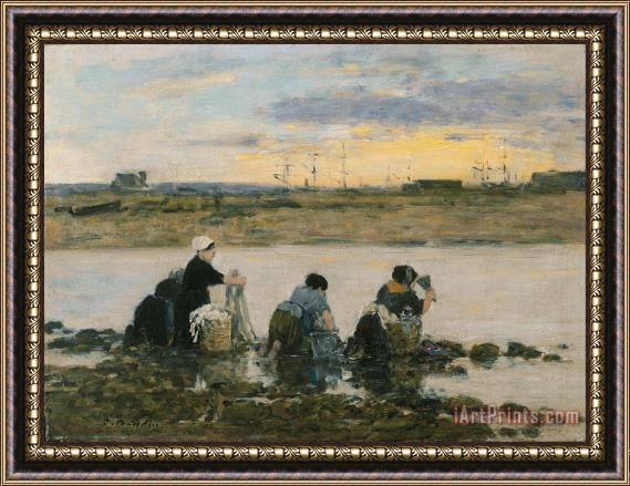 Eugene Boudin Washerwomen by The River Framed Painting