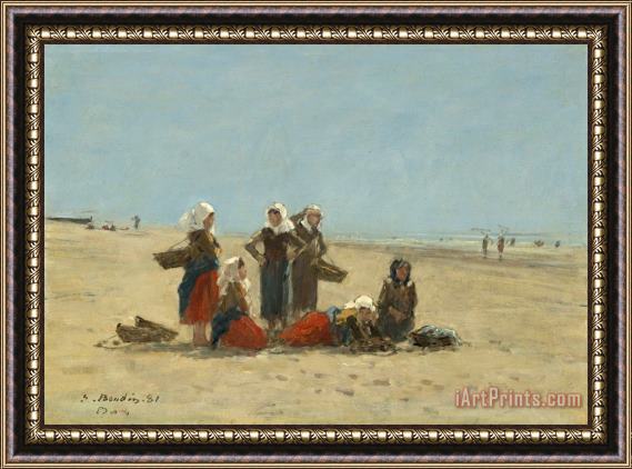Eugene Boudin Women on The Beach at Berck Framed Print