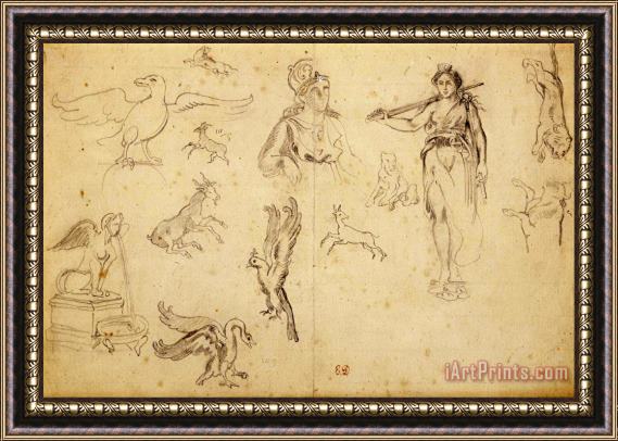 Eugene Delacroix Animal And Figure Studies Framed Painting