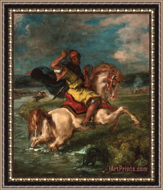 Eugene Delacroix Moroccan Horseman Crossing a Ford Framed Painting