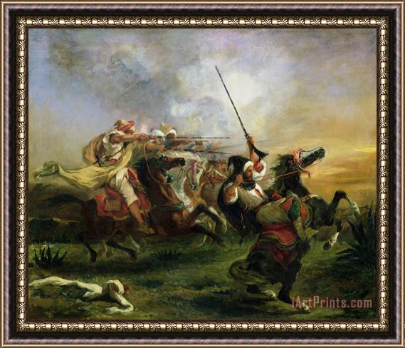 Eugene Delacroix Moroccan Horsemen in Military Action Framed Print