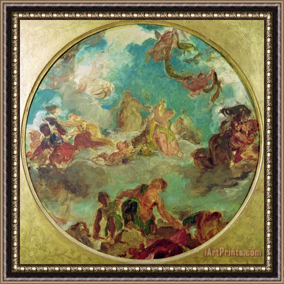 Eugene Delacroix Peace Descending to Earth, Study for The Central Ceiling of The Salon De La Paix in The Hotel De Ville Destroyed in 1871 During The Commune (oil on Ca Framed Painting