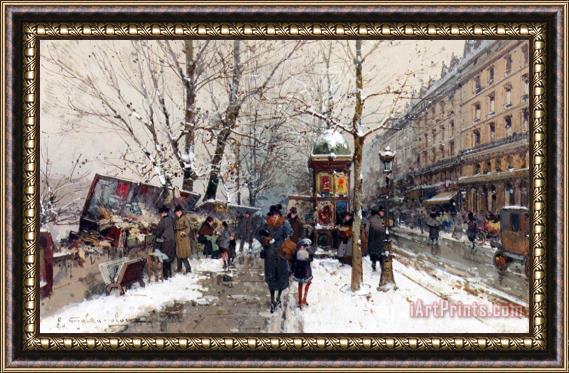 Eugene Galien-Laloue Bookstalls In Winter Paris Framed Print