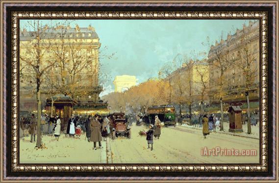 Eugene Galien-Laloue Boulevard Haussmann In Paris Framed Painting