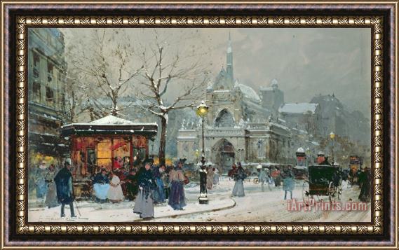 Eugene Galien-Laloue Snow Scene In Paris Framed Print