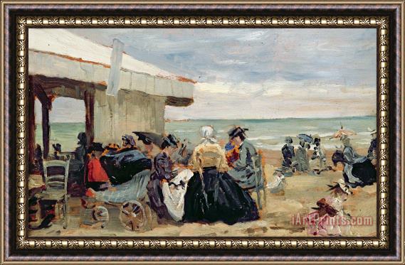 Eugene Louis Boudin A Beach Scene Framed Painting
