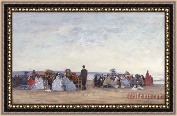Eugene Louis Boudin Beach Scene near Trouville Framed Painting
