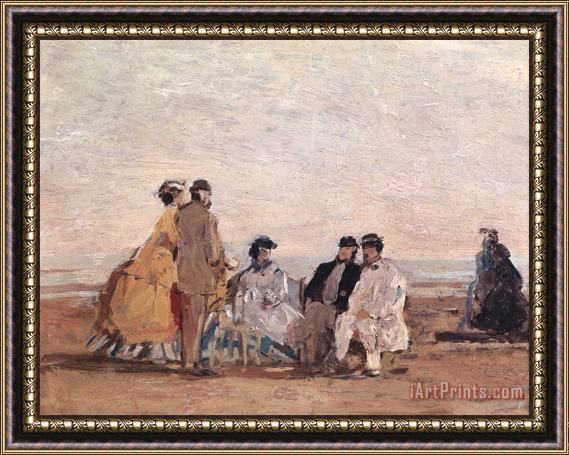 Eugene Louis Boudin On the Beach at Trouville Framed Painting