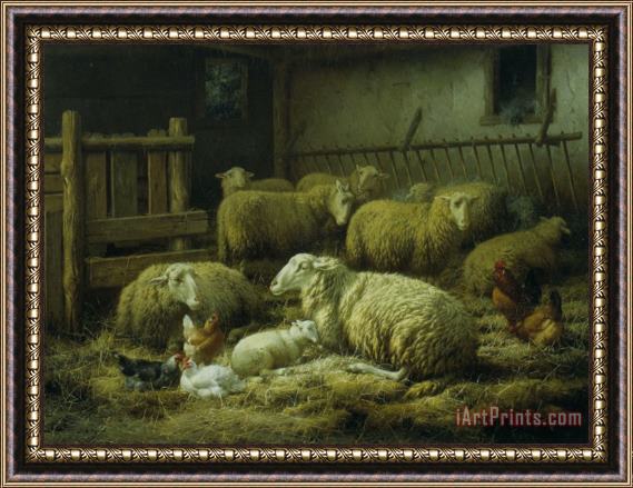 Eugene Remy Maes Sheep And Chickens Framed Painting