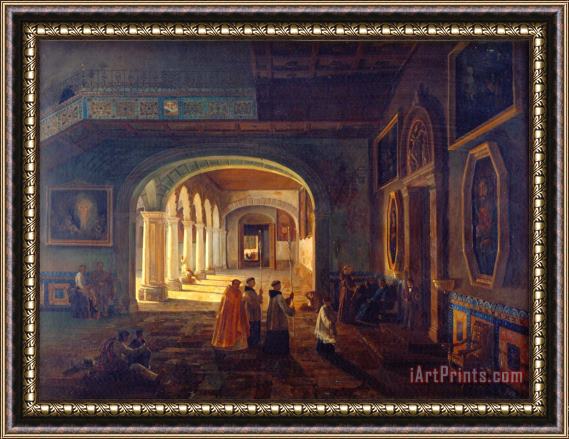 Eugenio Landesio The Antesacristy of The Franciscan Convent Framed Painting