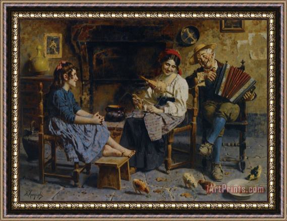 Eugenio Zampighi A Musical Serenade Framed Painting