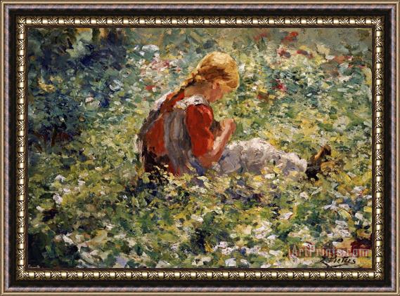 Evert Pieters A Young Girl in a Flower Garden Framed Painting