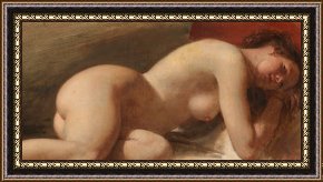 Study for Les Foins Framed Prints - Study of a reclining female nude by EW Wyon