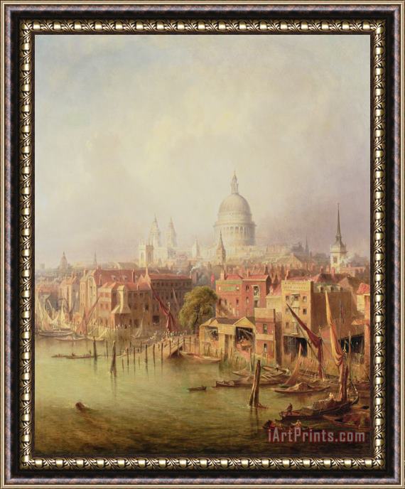 F Lloyds Queenhithe - St. Paul's in the distance Framed Painting