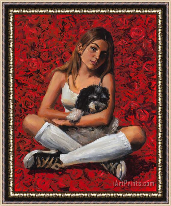 Fabian Perez Camila with Red Roses, 2021 Framed Print