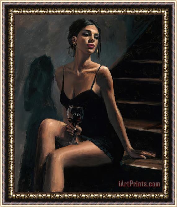 Fabian Perez Girl with Red at Stairs II Framed Painting