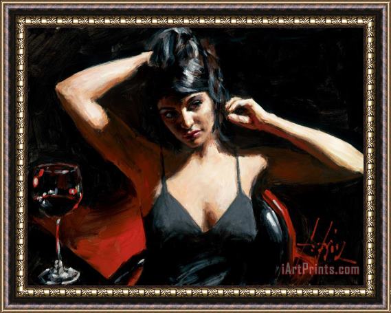 Fabian Perez Saba at Las Brujas with Red Wine Framed Print