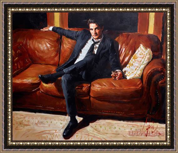 Fabian Perez Whiskey on The Couch Framed Print