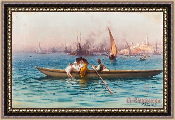 Fausto Zonaro Amusement on The Caique Framed Painting