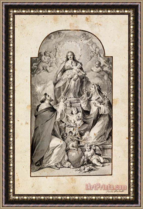 Fedele Fischetti Design for an Altar Painting Saint Dominic And Saint Catherine of Siena Receiving The Rosary From... Framed Print