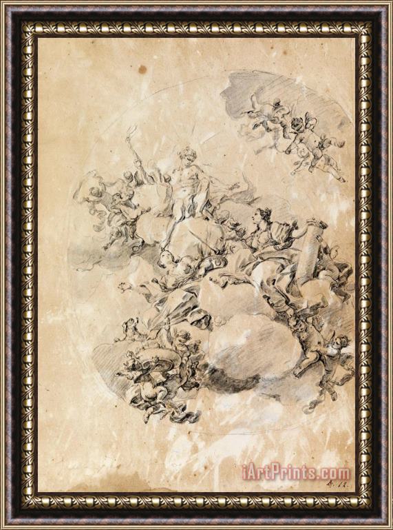 Fedele Fischetti Study for an Oval Ceiling Design Apollo, Strength, And Love Framed Print