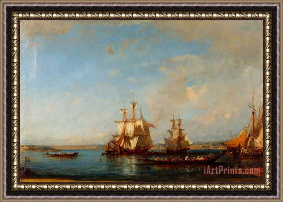 Felix Ziem Caiques And Sailboats at The Bosphorus Framed Painting