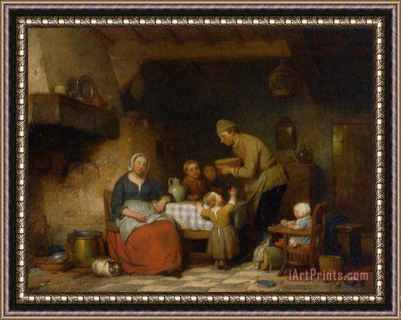 Ferdinand De Braekeleer A Peasant Family Gathered Around The Kitchen Table Framed Print
