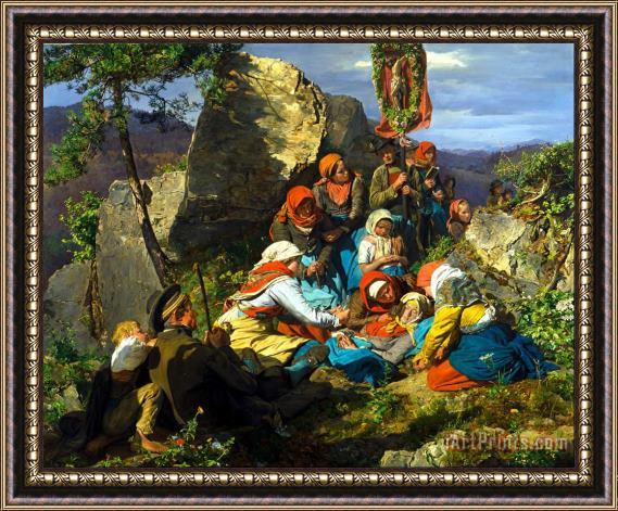 Ferdinand Georg Waldmuller The Interrupted Pilgrimage (the Sick Pilgrim) Framed Painting