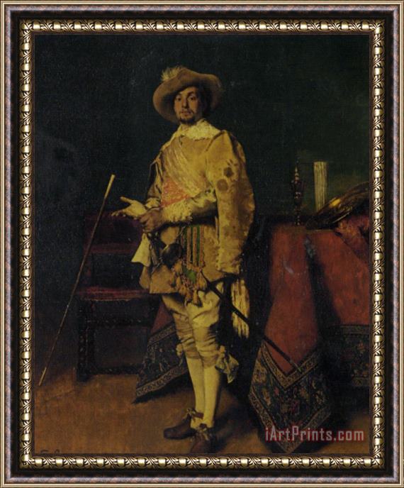 Ferdinand Roybet Dashiing Cavalier Framed Painting