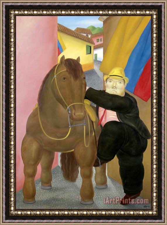 fernando botero Man And Horse Framed Painting