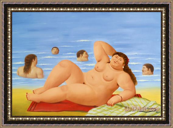 Fernando Botero Nude on The Beach, 2000 Framed Painting