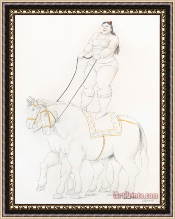 Fernando Botero Woman on Two Horses, 2007 Framed Painting