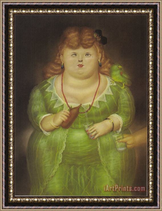 fernando botero Woman with a Parrot Framed Painting