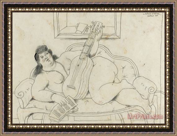 Fernando Botero Woman with Guitar, 1990 Framed Painting