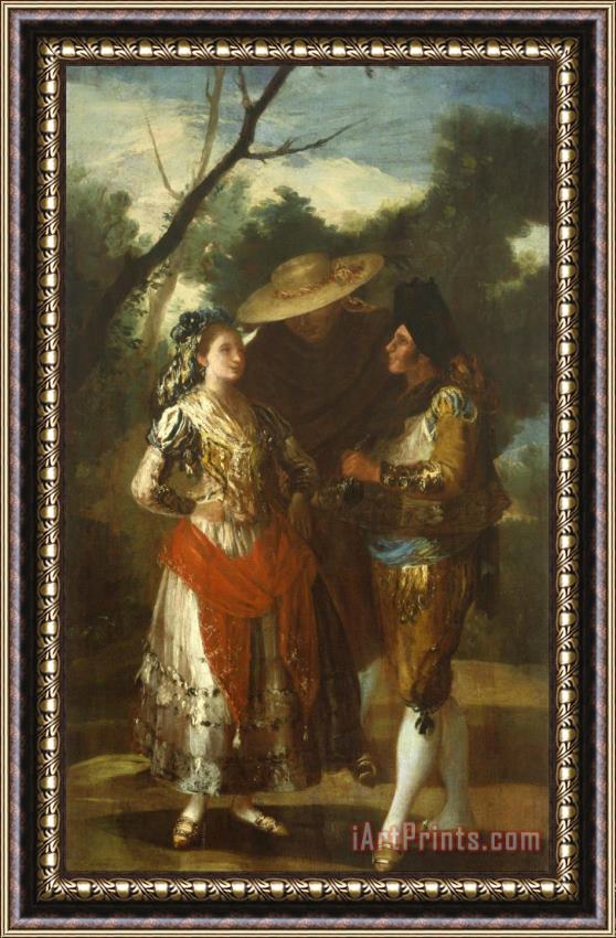 Follower of Francisco Jose de Goya y Lucientes A Maja with Two Toreros Framed Painting