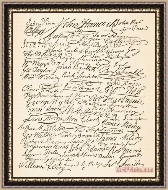 Founding Fathers Signatures attached to the American Declaration of Independence of 1776 Framed Painting