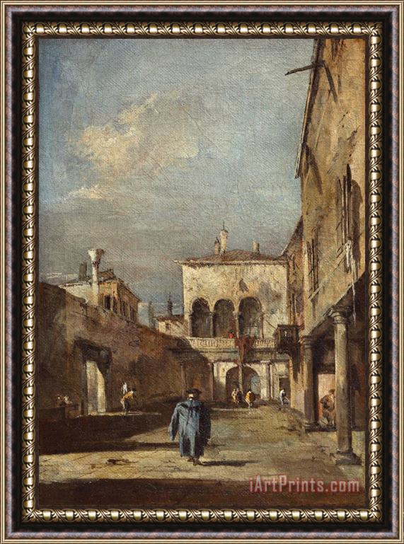 Francesco Guardi Architectural Fantasy with a Courtyard Framed Painting