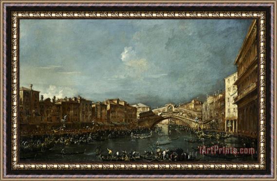 Francesco Guardi Regatta at The Rialto Bridge Framed Painting