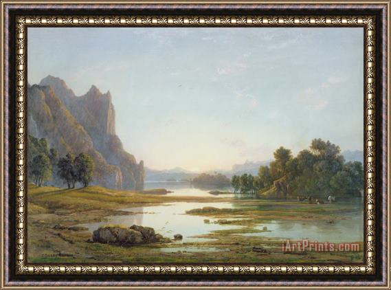 Francis Danby Sunset over a River Landscape Framed Print