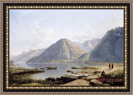 Francis Danby View Of Lake Geneva With The Town Of Villeneuve Framed Painting