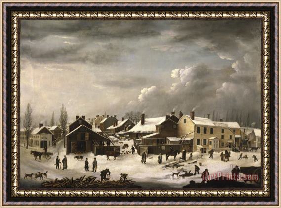 Francis Guy Winter Scene in Brooklyn Framed Painting