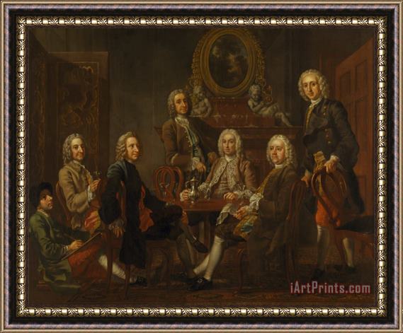 Francis Hayman Portrait of a Group of Gentleman, with The Artist Framed Painting