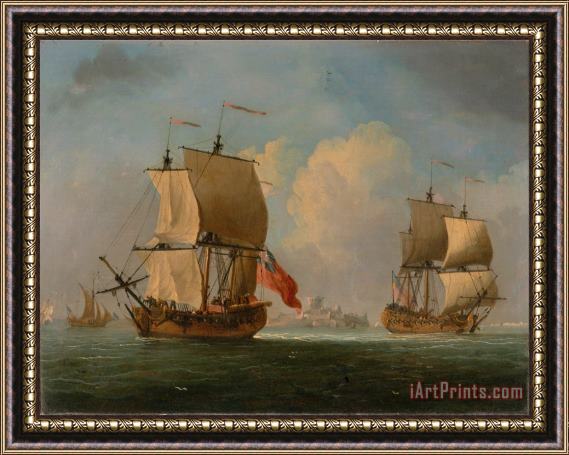 Francis Swaine An English Sloop And a Frigate in a Light Breeze Framed Print