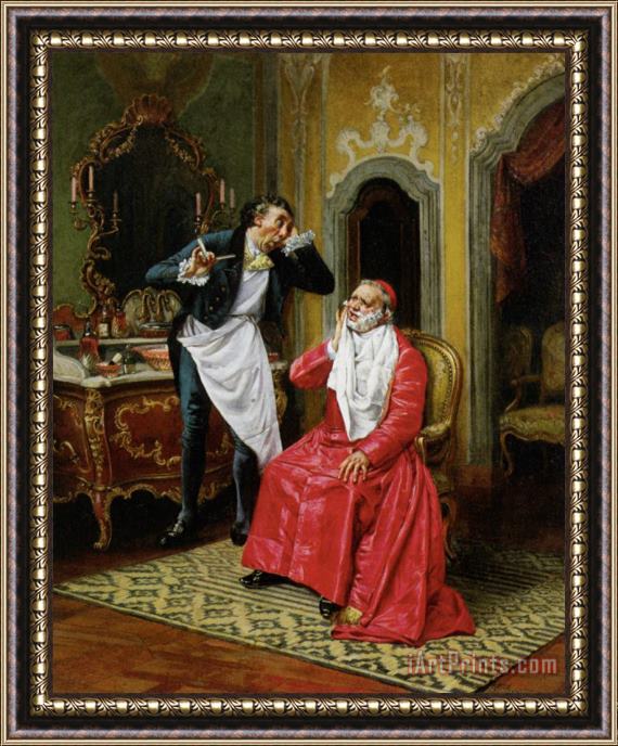 Francois Brunery The Awkward Barber Framed Painting