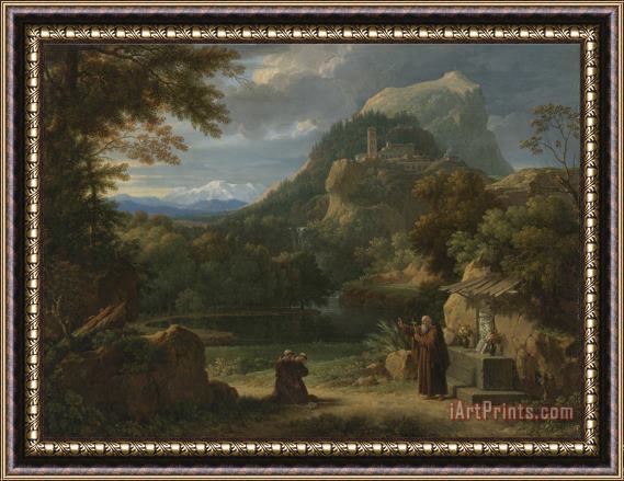 Francois Xavier Fabre Saint Anthony of Padua Introducing Two Novices to Friars in a Mountainous Landscape Framed Painting