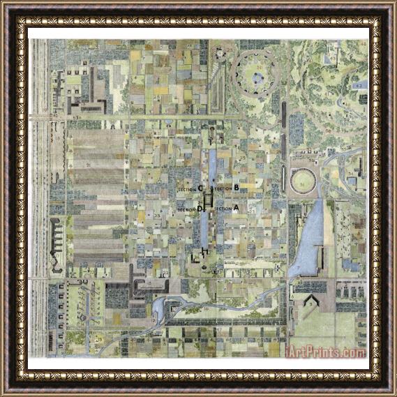 Frank Lloyd Wright The Living City (project) (plan View) Framed Painting