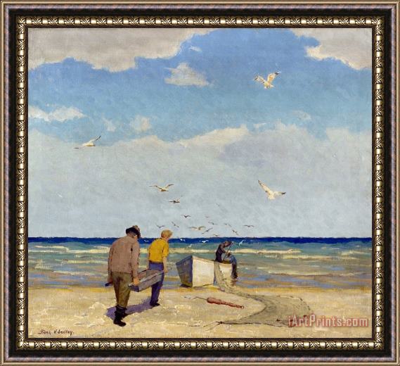 Frank V. Dudley Return of The Fisherman Framed Painting
