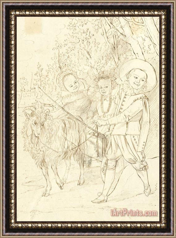 Frans Hals Drie Kinderen Met Een Bok Framed Print